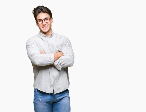 Joven Hombre Guapo Con Gafas Sobre Fondo Aislado Cara Feliz — Foto de Stock