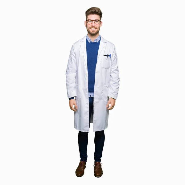 Young Handsome Scientist Man Wearing Glasses Happy Cool Smile Face — Stock Photo, Image