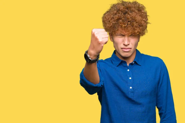 Jeune Homme Élégant Beau Aux Cheveux Afro Colère Fou Levant — Photo