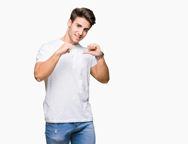 Junger Gutaussehender Mann Der Weißes Shirt Über Isoliertem Hintergrund Trägt — Stockfoto