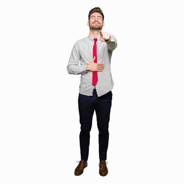 Young Handsome Business Man Laughing You Pointing Camera Finger Hand — Stock Photo, Image