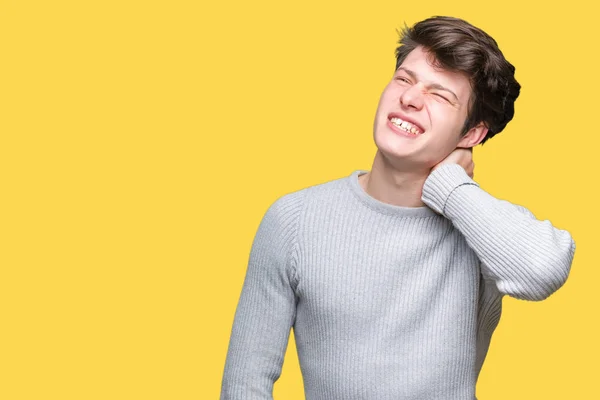 Jovem Homem Bonito Vestindo Camisola Inverno Sobre Fundo Isolado Sofrendo — Fotografia de Stock