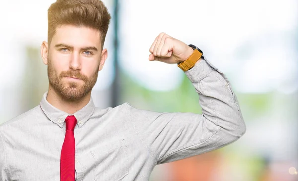 Ung Snygg Business Man Stark Person Visar Arm Muskler Självsäker — Stockfoto