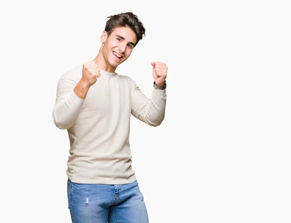 Homem Bonito Jovem Sobre Fundo Isolado Muito Feliz Animado Fazendo — Fotografia de Stock