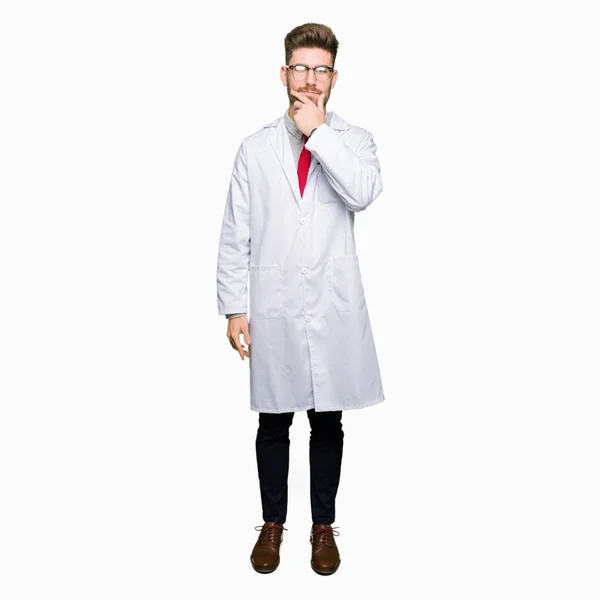 Young Handsome Scientist Man Wearing Glasses Looking Confident Camera Smile — Stock Photo, Image