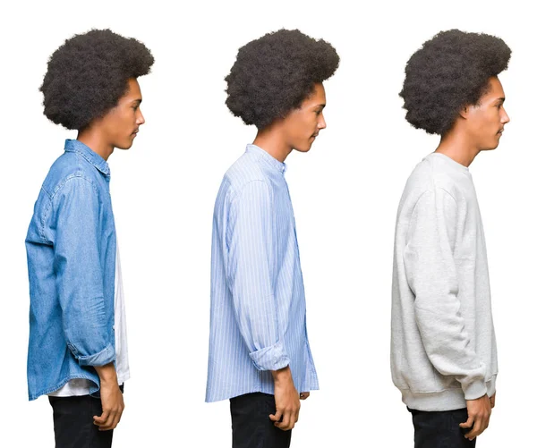 Collage Giovane Uomo Con Capelli Afro Sfondo Bianco Isolato Cercando — Foto Stock