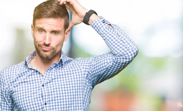 Gutaussehender Geschäftsmann Mit Blauen Augen Verwirrt Und Wundert Sich Über — Stockfoto