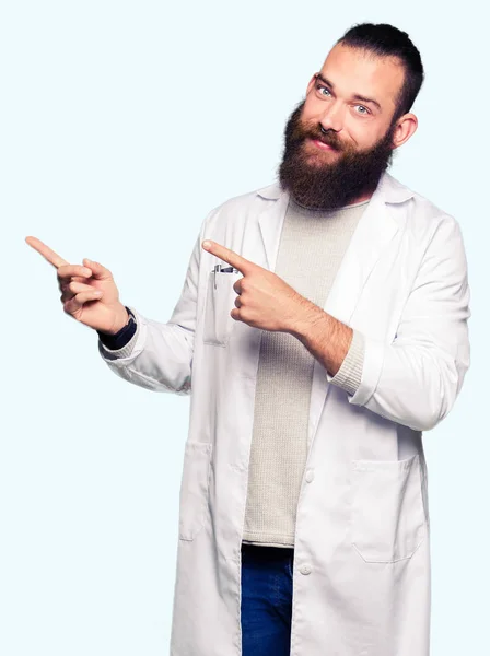 Young Blond Scientist Man Wearing White Coat Smiling Looking Camera — Stock Photo, Image