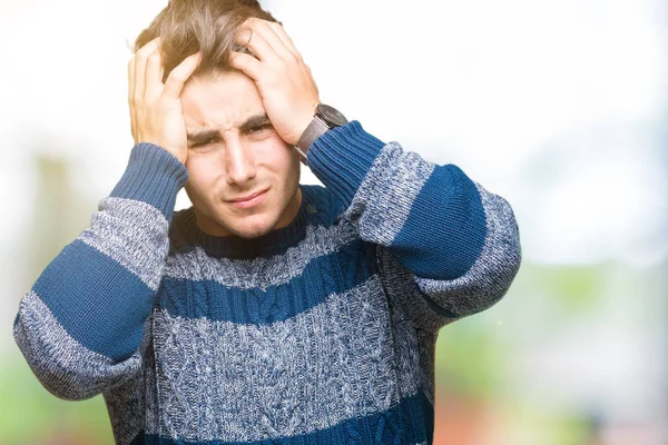 Jonge Knappe Man Geïsoleerde Achtergrond Lijden Hoofdpijn Wanhopig Benadrukt Omdat — Stockfoto