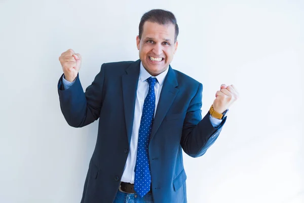 Middle Age Business Man Celebrating Screaming Happy Succesful Win — Stock Photo, Image