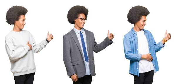 Collage Joven Con Pelo Afro Sobre Fondo Blanco Aislado Mirando — Foto de Stock