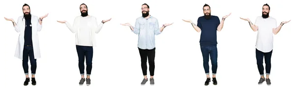 Collage Joven Con Barba Pelo Largo Sobre Fondo Blanco Aislado —  Fotos de Stock