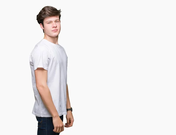 Joven Hombre Guapo Con Camiseta Blanca Casual Sobre Fondo Aislado — Foto de Stock