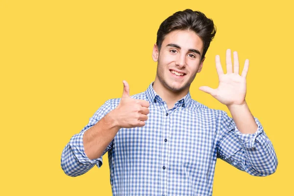 Junger Gutaussehender Geschäftsmann Über Isoliertem Hintergrund Der Mit Finger Nummer — Stockfoto