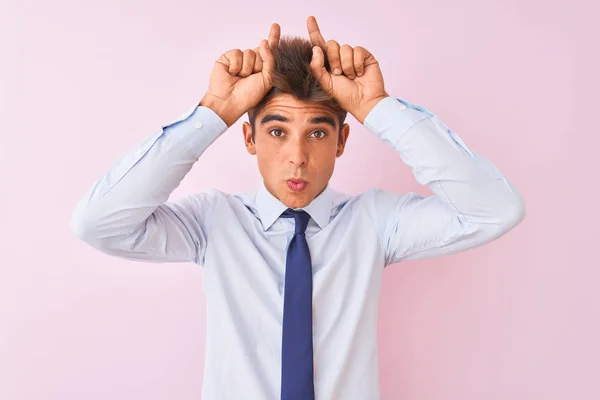 Young Handsome Businessman Wearing Shirt Tie Standing Isolated Pink Background — Stock Photo, Image