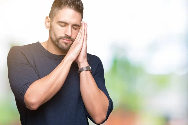 Giovane Bell Uomo Che Indossa Maglione Sfondo Isolato Dormire Stanco — Foto Stock