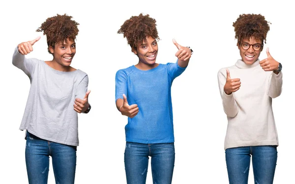 Colagem Jovem Bela Menina Africana Sobre Fundo Isolado Aprovando Fazer — Fotografia de Stock