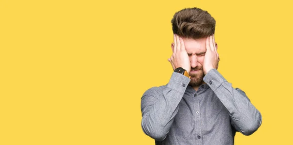 Young Handsome Business Casual Man Suffering Headache Desperate Stressed Because — Stock Photo, Image