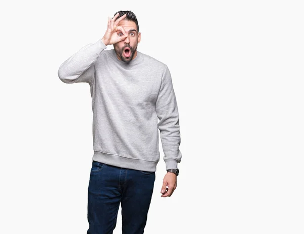 Young Handsome Man Wearing Sweatshirt Isolated Background Doing Gesture Shocked — Stock Photo, Image