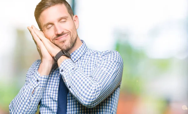 Beau Homme Affaires Portant Cravate Sommeil Fatigué Rêvant Posant Avec — Photo