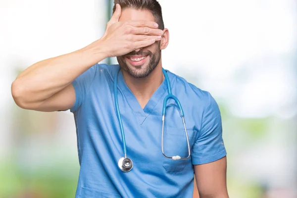 Handsome Young Doctor Surgeon Man Isolated Background Smiling Laughing Hand — Stock Photo, Image