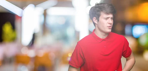 Young Handsome Man Wearing Red Shirt Isolated Background Hand Stomach — Stock Photo, Image