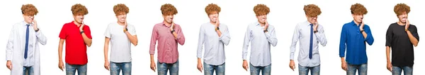 Collage Young Man Wearing Different Looks Isolated White Background Touching — Stock Photo, Image