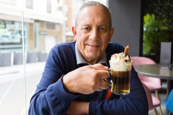 Handsome Middle Age Senior Man Drinking Coffee Restaurante Smiling Happy — Stock Photo, Image