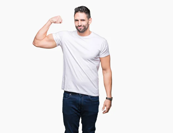 티셔츠를 남자는 근육을 보여주는 자신감과 — 스톡 사진