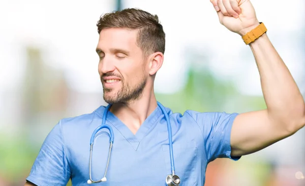 Handsome Doctor Man Wearing Medical Uniform Isolated Background Dancing Happy — Stock Photo, Image