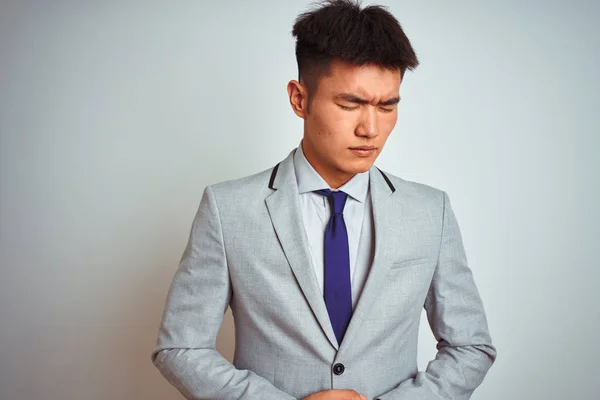 Empresário Chinês Asiático Vestindo Jaqueta Cinza Gravata Sobre Fundo Branco — Fotografia de Stock