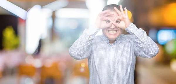 Middle Age Arab Business Man Isolated Background Doing Gesture Binoculars — Stock Photo, Image