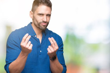 Maaş ödeme için milyoner iş soran izole arka plan yapıyor para hareketi el ile genç yakışıklı adam