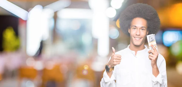 Young African American Man Afro Hair Holding Bunch Dollars Happy — Stock Photo, Image