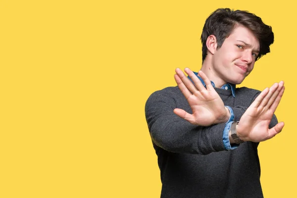 Jovem Bonito Homem Elegante Sobre Fundo Isolado Expressão Rejeição Cruzando — Fotografia de Stock