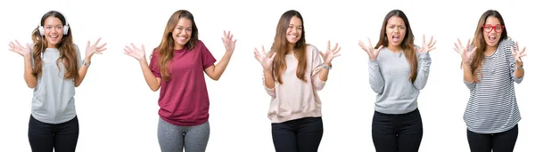 Collage Van Mooie Jonge Vrouw Geïsoleerde Achtergrond Vieren Gek Verbaasd — Stockfoto