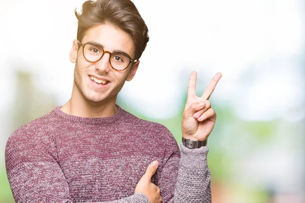 Young Handsome Man Wearing Glasses Isolated Background Smiling Happy Face — Stock Photo, Image