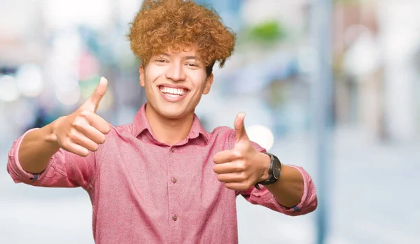 Young Handsome Business Man Afro Hair Approving Doing Positive Gesture — Stock Photo, Image