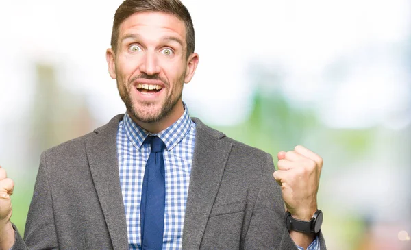 Handsome Business Man Wearing Suit Tie Celebrating Surprised Amazed Success — Stock Photo, Image