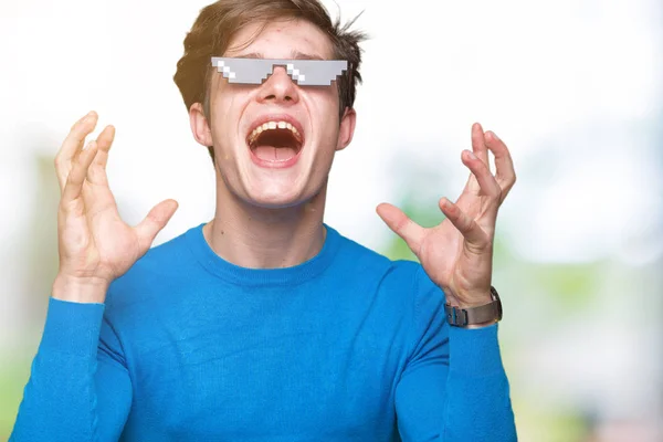 Jeune Homme Portant Des Lunettes Vie Voyou Drôle Sur Fond — Photo