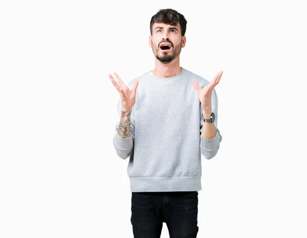 Homem Bonito Jovem Vestindo Camisola Sobre Fundo Isolado Louco Louco — Fotografia de Stock