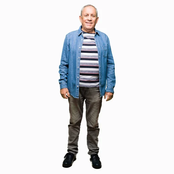 Bell Uomo Anziano Che Indossa Una Giacca Jeans Con Sorriso — Foto Stock