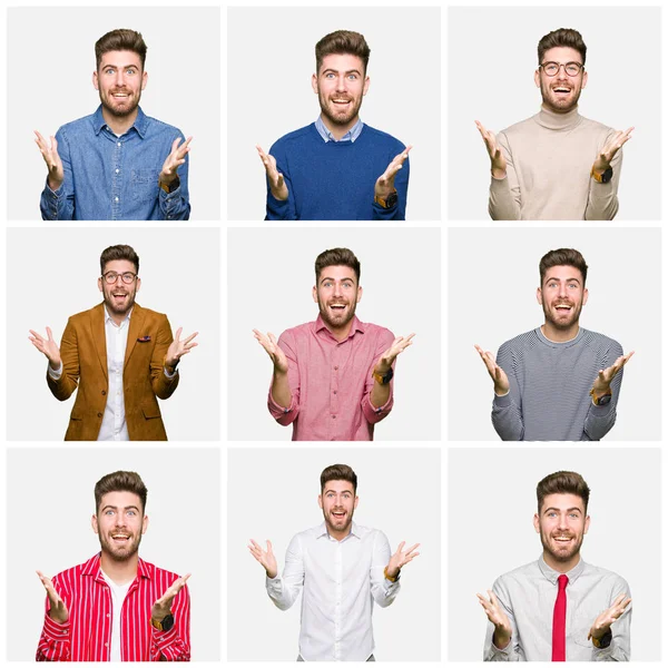 Collage Handsome Young Business Man Wearing Different Looks White Isolated — Stock Photo, Image