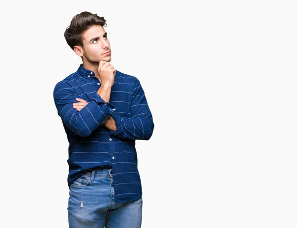 Joven Hombre Guapo Con Camisa Azul Marino Sobre Fondo Aislado — Foto de Stock