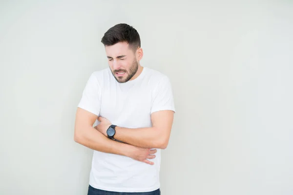 Hombre Guapo Joven Que Usa Una Camiseta Blanca Casual Sobre —  Fotos de Stock