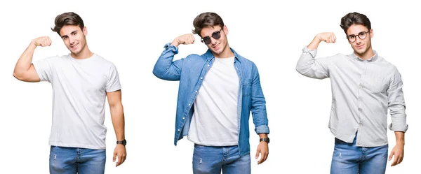 Collage Eines Jungen Gutaussehenden Mannes Mit Sonnenbrille Über Isoliertem Hintergrund — Stockfoto