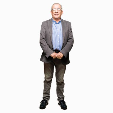 Yakışıklı kıdemli Businesss adam yüzünde ciddi bir ifade ile gözlük giyiyor. Basit ve doğal kamera bakıyor.