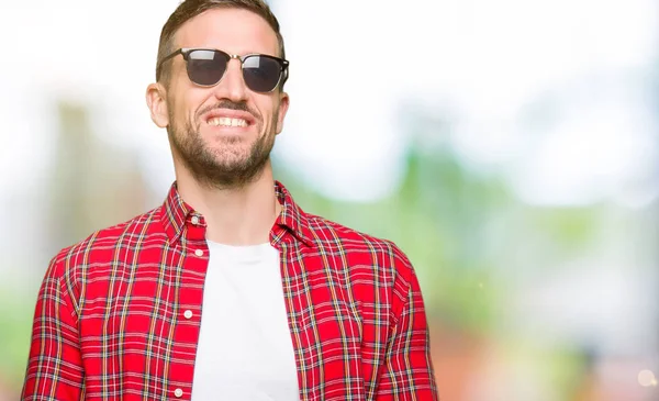 Handsome Man Wearing Fashion Sunglasses Looking Away Side Smile Face — Stock Photo, Image