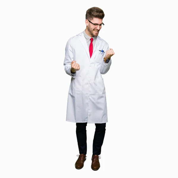 Young Handsome Scientist Man Wearing Glasses Very Happy Excited Doing — Stock Photo, Image