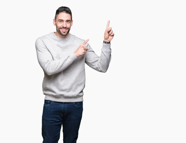 Joven Hombre Guapo Con Sudadera Sobre Fondo Aislado Sonriendo Mirando — Foto de Stock